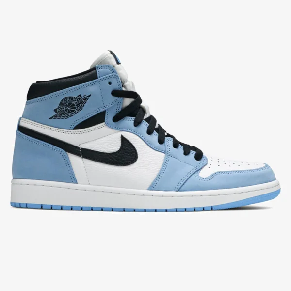 کفش نایک جردن 1 رترو یونیورسیتی آبی سفید مشکی Jordan 1 Retro White University Blue Black