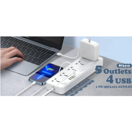 چند راهی 5 خانه الدینیو SC5415 با کابل 2 متری + شارژر USB و Type-C - تصویر 9