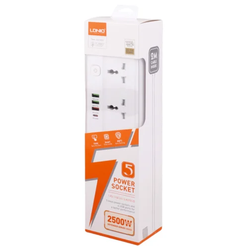 چند راهی 5 خانه الدینیو SC5415 با کابل 2 متری + شارژر USB و Type-C - تصویر 2