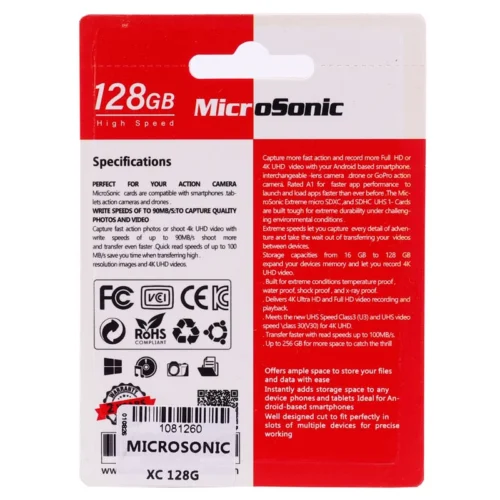 رم میکرو 128 گیگ میکروسونیک MicroSonic 533X A1 V30 U3 C10 80MB/s