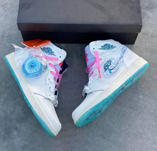 کفش کتونی نایک ایر جردن ساقدار گلف ان آر جی گلدوزی موج Nike Air Jordan 1 Golf NRG 2 Michelle Wie West Aloha