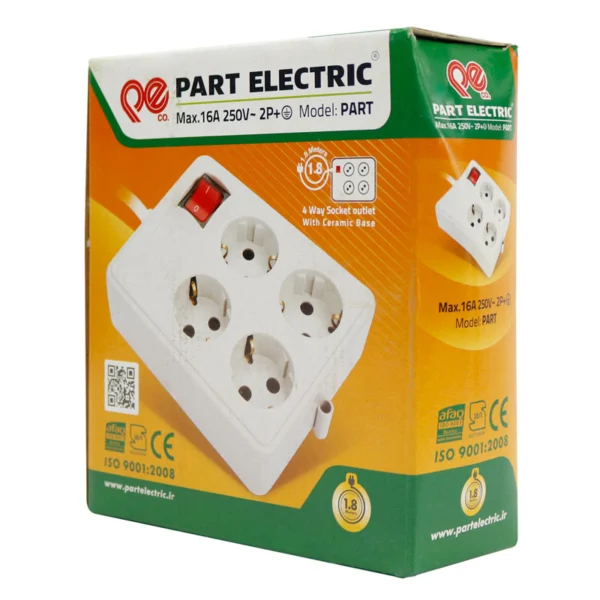 چند راهی 4 خانه ارت دار پارت الکتریک PE317 با کابل 1.8 متری - تصویر 2