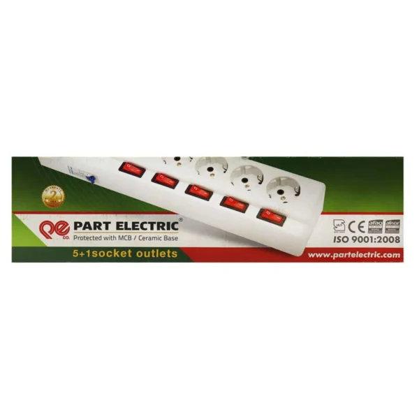چند راهی 5+1 خانه فیوز دار پارت الکتریک PE2162 با کابل 5 متری - تصویر 2