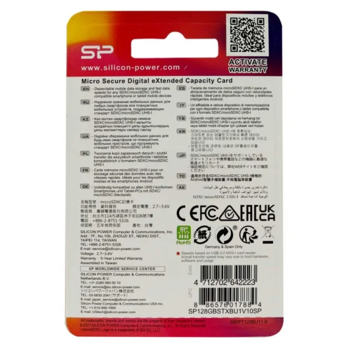 رم میکرو 128 گیگ سیلیکون پاور Silicon Power Elite C10 V10 U1 100MB/s + خشاب