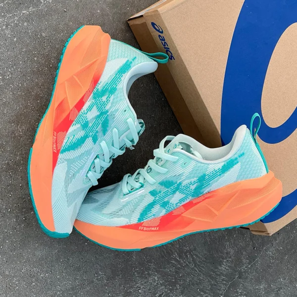 کفش رانینگ اسیکس نوابلاست 5 سبز آبی نارنجی ASICS Novablast 5 Soothing Sea Wave Teal Orange