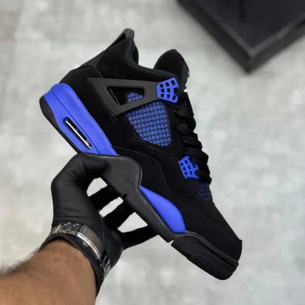 کفش نایک ایر جردن 4 رترو مشکی آبی مدل Air Jordan 4 Retro Black Blue Thunder
