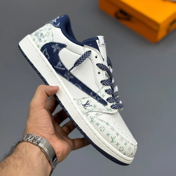 کتانی جردن وان لو تراویس اسکات لویی ویتون Air Jordan 1 Low Travis Scott Louis Vuitton Denim Navy Blue