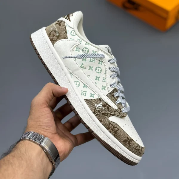 کتانی جردن وان لو تراویس اسکات لویی ویتون Air Jordan 1 Low Travis Scott Louis Vuitton Monogram Brown