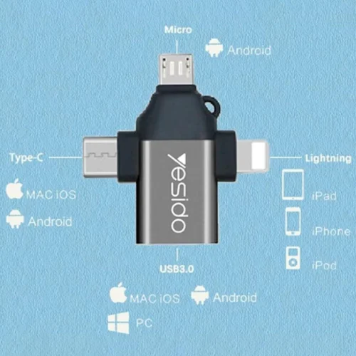 تبدیل USB OTG به میکرو یو اس بی / لایتنینگ / تایپ سی یسیدو GS15