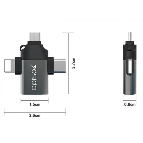 تبدیل USB OTG به میکرو یو اس بی / لایتنینگ / تایپ سی یسیدو GS15
