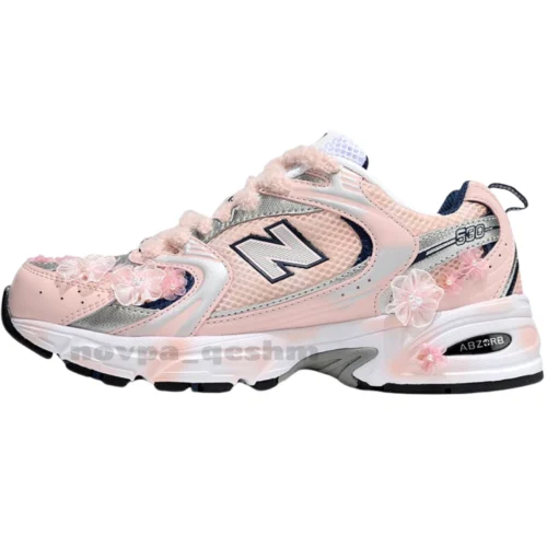 کفش کتونی نیوبالانس 530 کاستوم صورتی گلدار  New Balance 530 custom pink