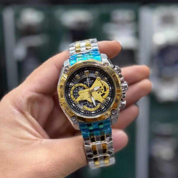 ساعت کاسیو ادیفایس مردانه EF550 دورنگ طلایی صفحه مشکی Casio-6241-G(کیفیت مستر)