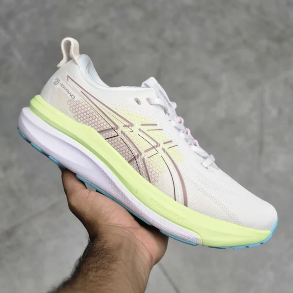 کفش اسیکس ژل کایانو 33 سفید لیمویی صورتی آبی ASICS GEL-KAYANO