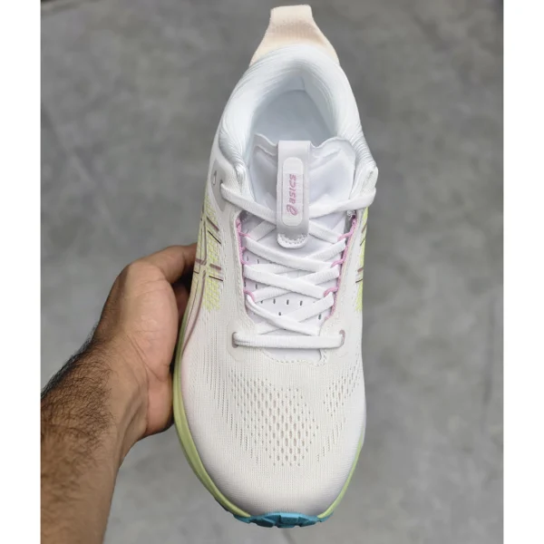 کفش اسیکس ژل کایانو 33 سفید لیمویی صورتی آبی ASICS GEL-KAYANO