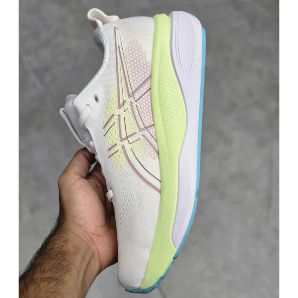 کفش اسیکس ژل کایانو 33 سفید لیمویی صورتی آبی ASICS GEL-KAYANO