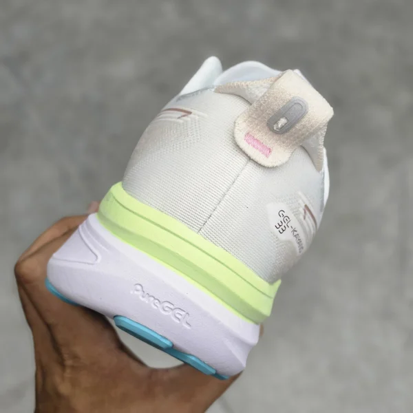 کفش اسیکس ژل کایانو 33 سفید لیمویی صورتی آبی ASICS GEL-KAYANO
