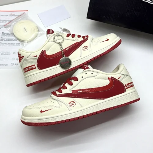 کفش کتونی نایک ایر جردن وان لو تراویس اسکات سوپریم NIKE AIR JORDAN 1 LOW X TRAVIS SCOTT X SUPREME