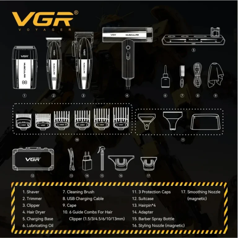 ست 4عددی سشوار،شیور و ماشین اصلاح وی جی آر مدل V-285 S4