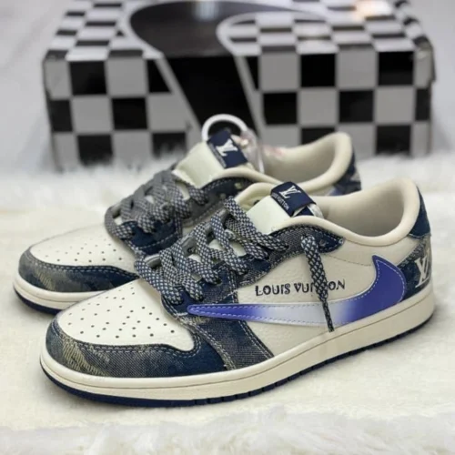 کفش کتونی زنانه و مردانه نایک ایر جردن وان لویی ویتون تراویس اسکات NIKE AIR JORDAN 1 LOUIS VUITTON X TRAVIS SCOTT