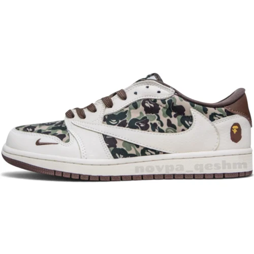 کفش کتونی مردانه نایک ایر جردن 1 تراویس اسکات بیپ Nike Air Jordan 1 Travis Scott X BAPE