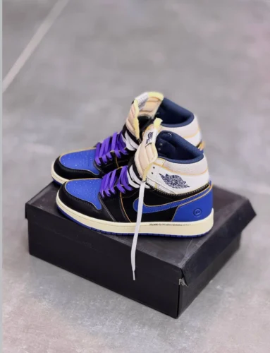کفش کتونی مردانه نایک ایر جردن 1 ساقدار فرگمنت بلو رویال Nike Air Jordan 1 Fragment x Union LA Royal