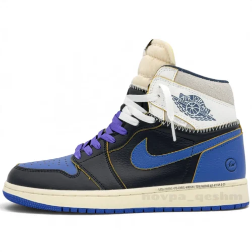 کفش کتونی مردانه نایک ایر جردن 1 ساقدار فرگمنت بلو رویال Nike Air Jordan 1 Fragment x Union LA Royal