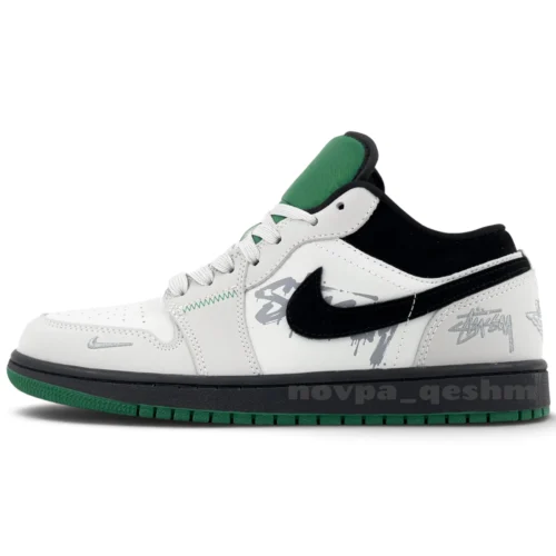 کفش کتونی مردانه نایک ایر جردن وان لو استاسی لاکی 8 کرم سبز Nike Air Jordan 1 Low x Stussy Lucky 8 Custom