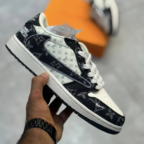 کفش کتونی مردانه نایک ایر جردن 1 تراویس اسکات لویی ویتون NIKE AIR JORDAN 1 TRAVIS SCOTT X LOUIS VUITTON - تصویر 9