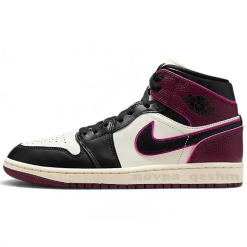 کفش کتونی نایک ایر جردن 1 ساقدار مشکی بنفش بوردو Nike Air Jordan 1 Bordeaux