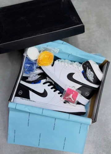کفش کتونی نایک ایر جردن 1 ساقدار فرگمنت سفید مشکی Nike Air Jordan 1 Fragment x Union LA