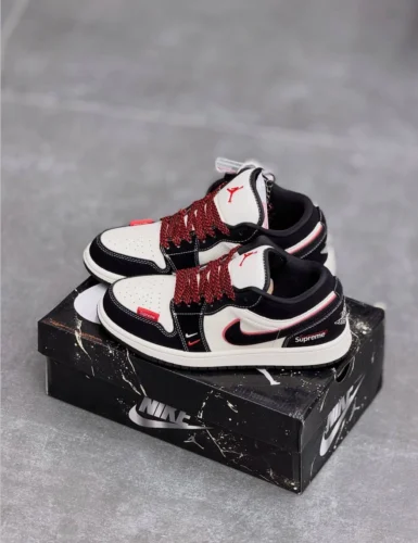 کفش کتونی نایک ایر جردن وان سوپریم کاستوم مشکی قرمز NIKE AIR JORDAN 1 Custom X SUPREME