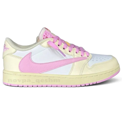 کفش کتونی نایک ایر جردن ۱ لو تراویس اسکات شای پینک Nike Air Jordan 1 Low x Travis Scott Shy Pink
